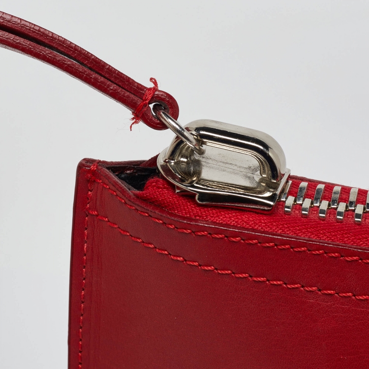 Pre Owned Giuseppe Zanotti Red Leather Logo Zip Slim Pouch