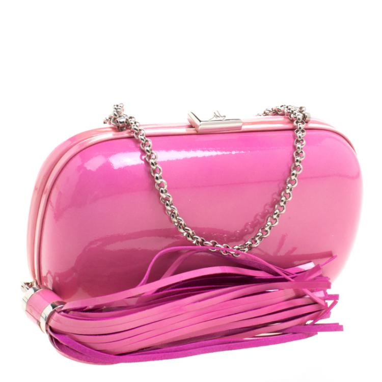 Pre Owned Giuseppe Zanotti Pink Patent Leather Tassel Box Clutch