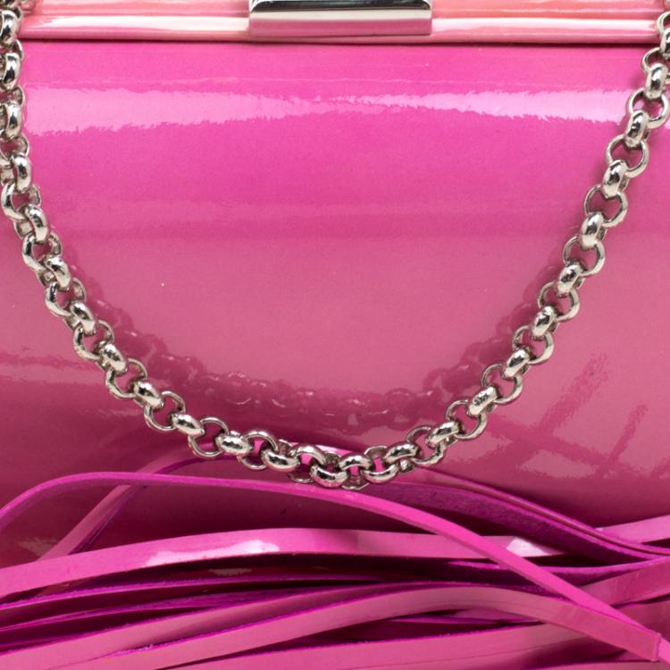 Pre Owned Giuseppe Zanotti Pink Patent Leather Tassel Box Clutch
