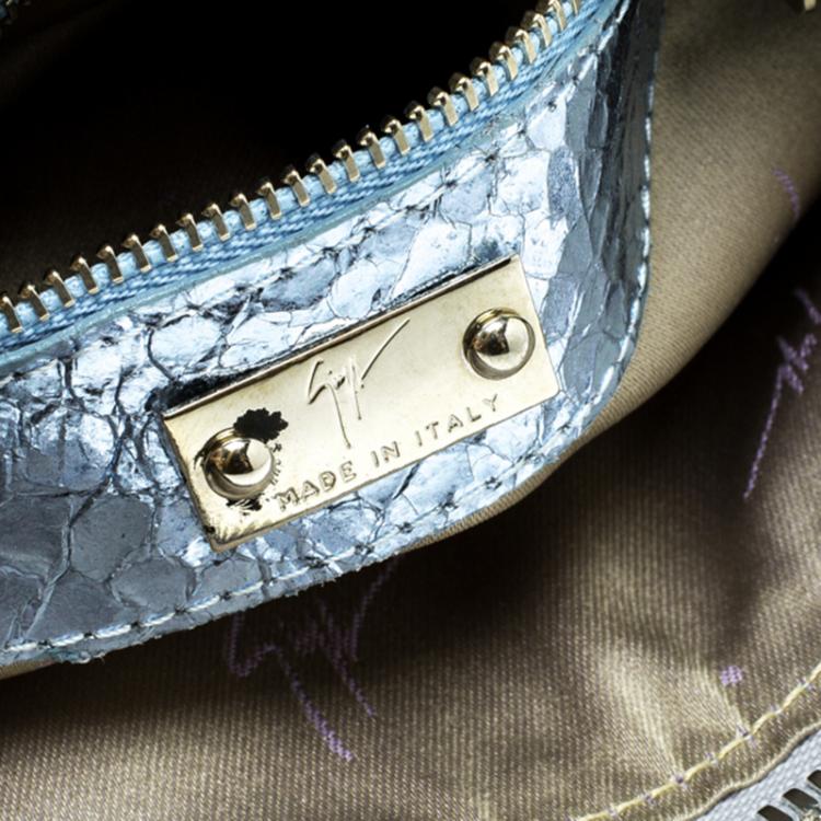 Pre Owned Giuseppe Zanotti Metallic Blue Snakeskin Embossed Leather Margery Clutch