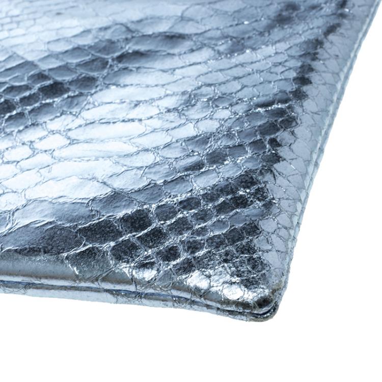 Pre Owned Giuseppe Zanotti Metallic Blue Snakeskin Embossed Leather Margery Clutch