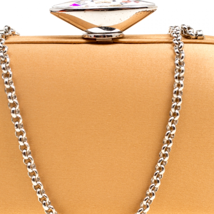 Pre Owned Giuseppe Zanotti Tan Satin Chain Box Clutch