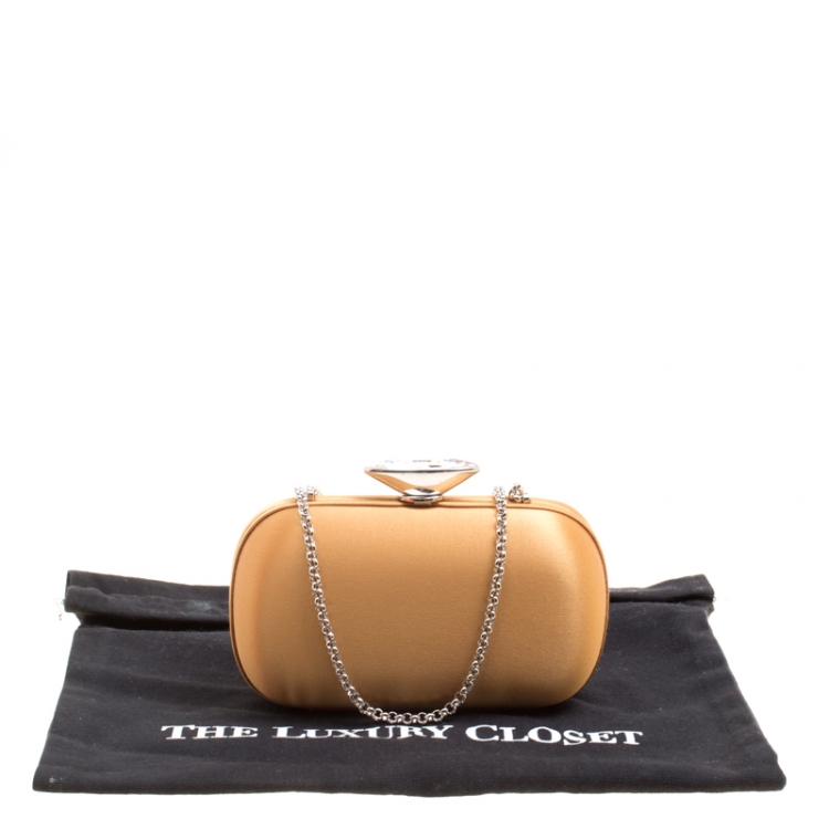 Pre Owned Giuseppe Zanotti Tan Satin Chain Box Clutch