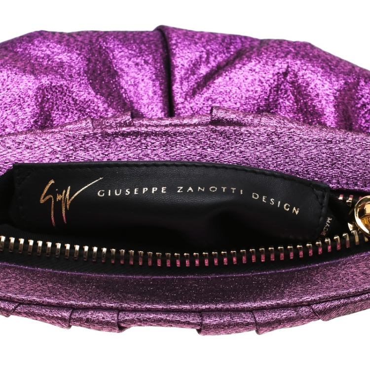 Pre Owned Giuseppe Zanotti Purple Metallic Jacquard Fabric Shark Tooth Clutch