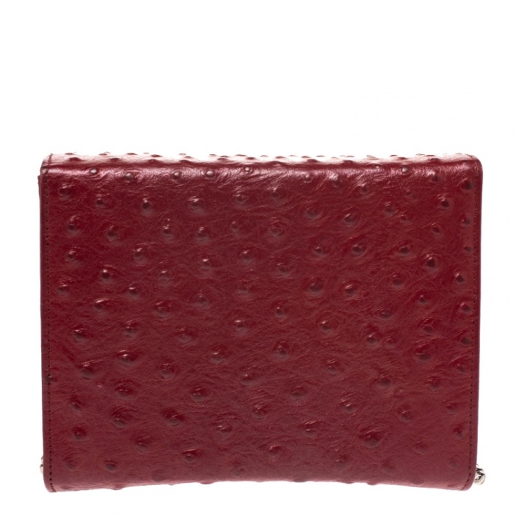 Pre Owned Giuseppe Zanotti Red Ostrich Embossed Leather Chain Shoulder Bag