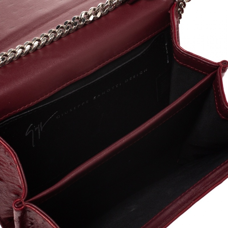 Pre Owned Giuseppe Zanotti Red Ostrich Embossed Leather Chain Shoulder Bag