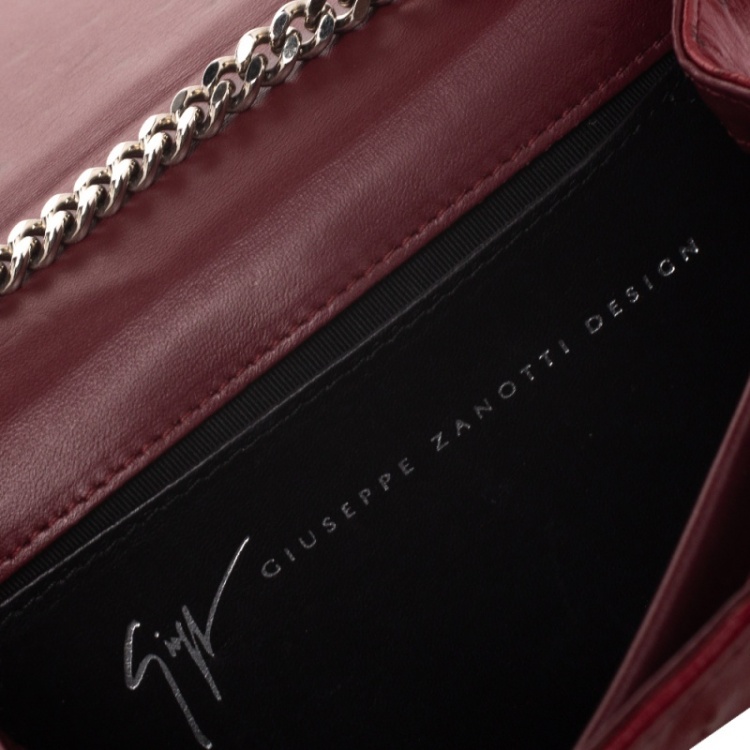 Pre Owned Giuseppe Zanotti Red Ostrich Embossed Leather Chain Shoulder Bag