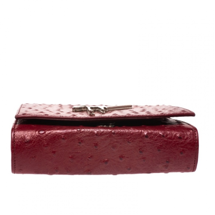 Pre Owned Giuseppe Zanotti Red Ostrich Embossed Leather Chain Shoulder Bag