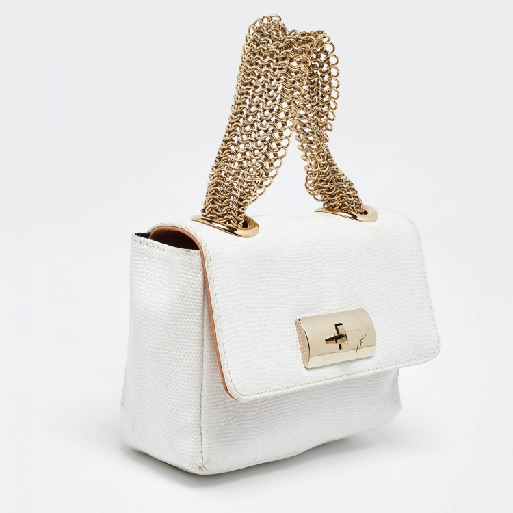 Pre Owned Giuseppe Zanotti White Textured Leather Multiple Chain Bag