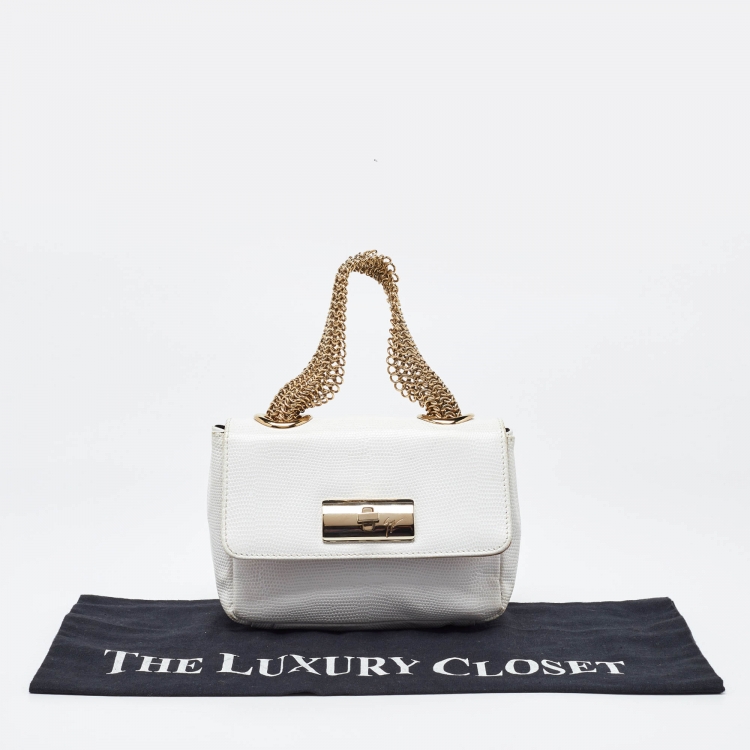 Pre Owned Giuseppe Zanotti White Textured Leather Multiple Chain Bag