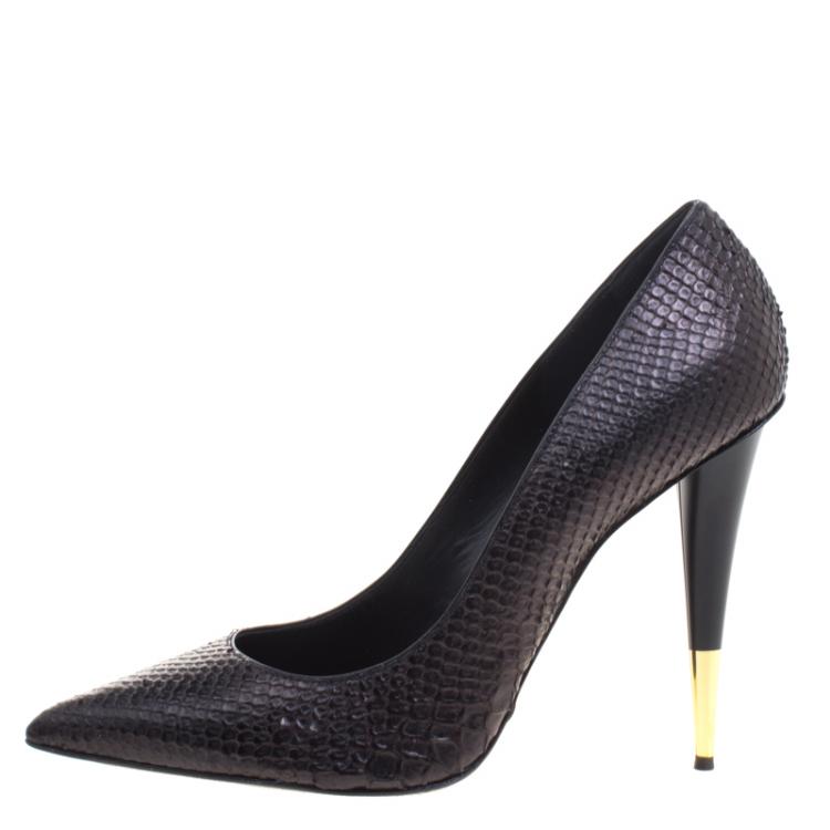 Pre Owned Giuseppe Zanotti Brown Metallic Python Leather Pointed Toe Pumps Size 41
