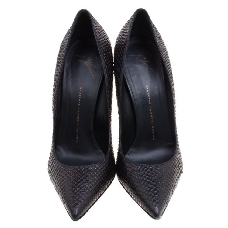 Pre Owned Giuseppe Zanotti Brown Metallic Python Leather Pointed Toe Pumps Size 41