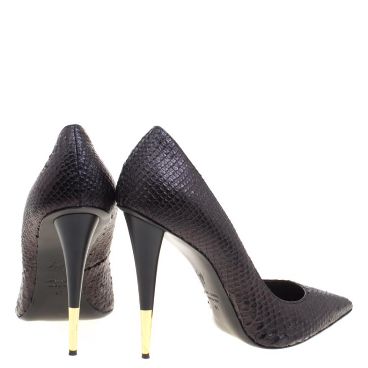 Pre Owned Giuseppe Zanotti Brown Metallic Python Leather Pointed Toe Pumps Size 41