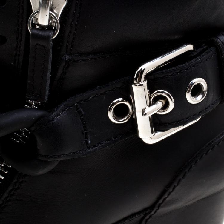 مملوكة مسبقًا Giuseppe Zanotti Black Leather Lorenz Birel Wedge Sneakers Size 38