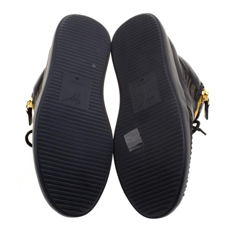 مملوكة مسبقًا Giuseppe Zanotti Black Fabric And Leather Runner Mid Top Sneakers Size 40