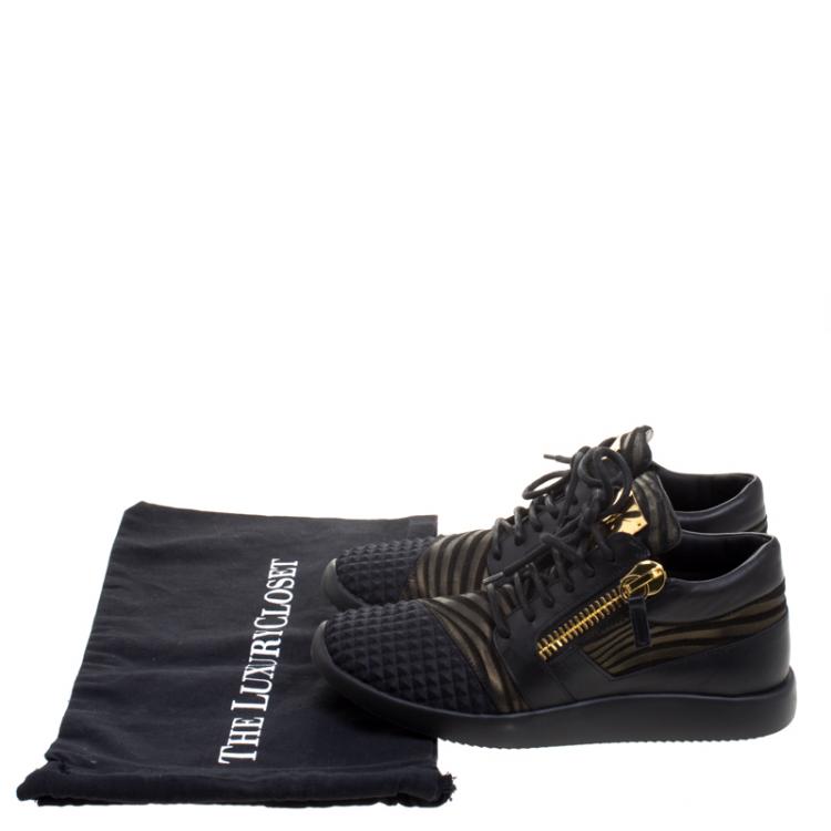 مملوكة مسبقًا Giuseppe Zanotti Black Fabric And Leather Runner Mid Top Sneakers Size 40