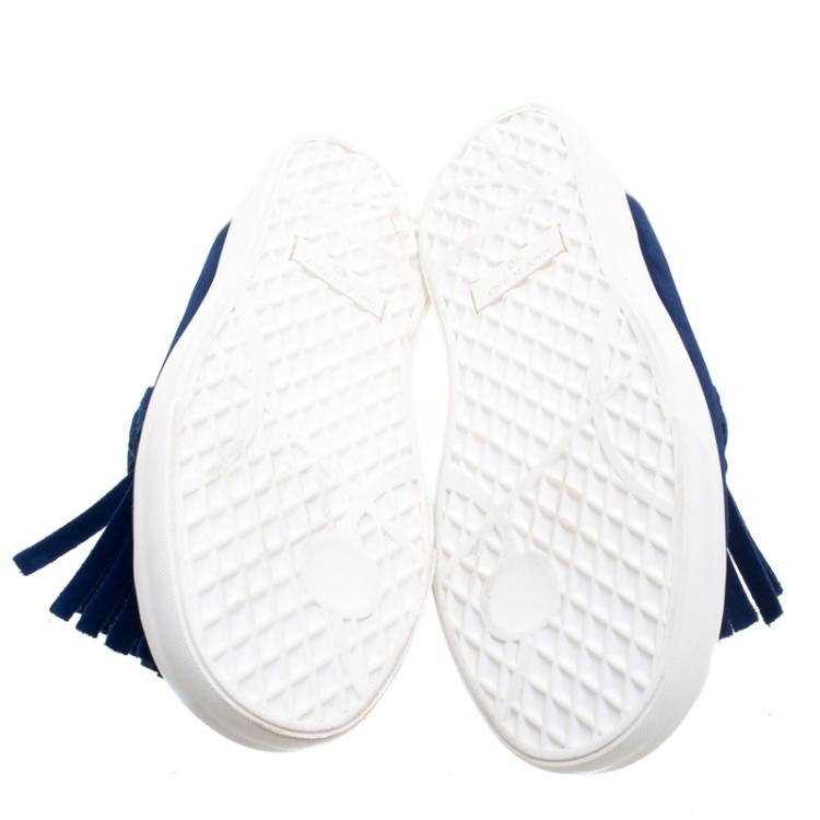 Pre Owned Giuseppe Zanotti Blue Fringed Suede Slip On Sneakers Size 40