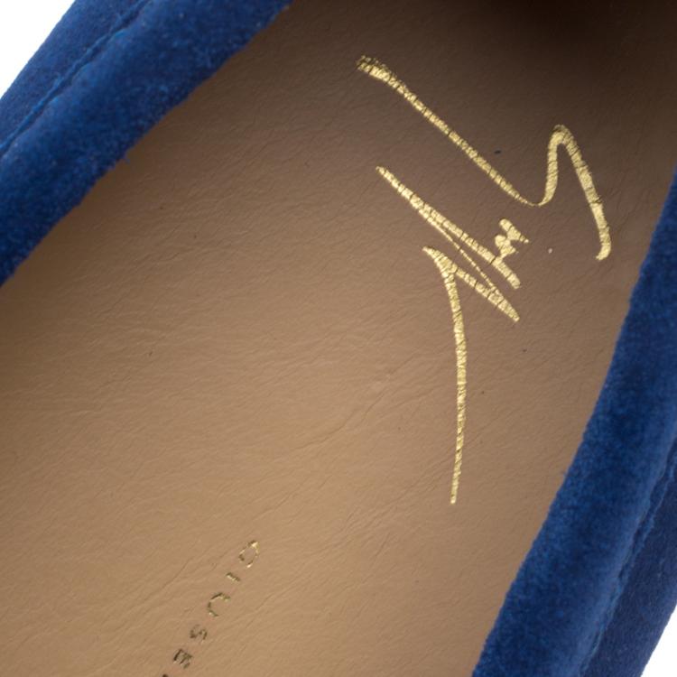 Pre Owned Giuseppe Zanotti Blue Fringed Suede Slip On Sneakers Size 40