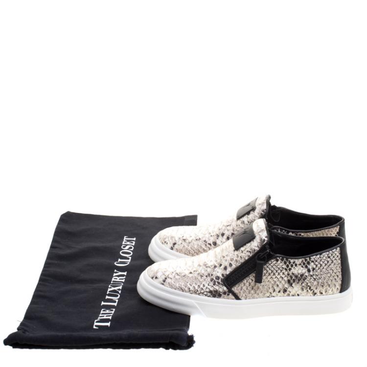 Pre Owned Giuseppe Zanotti Metallic Grey Python Embossed Leather Eve Slip On Sneakers Size 40