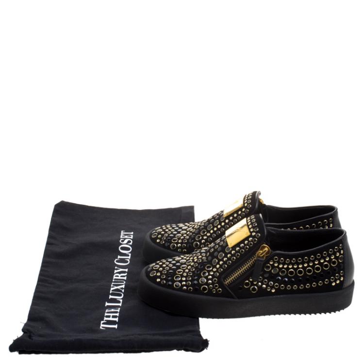 Pre Owned Giuseppe Zanotti Black Stud Embellished Suede Eve Slip On Sneakers Size 40