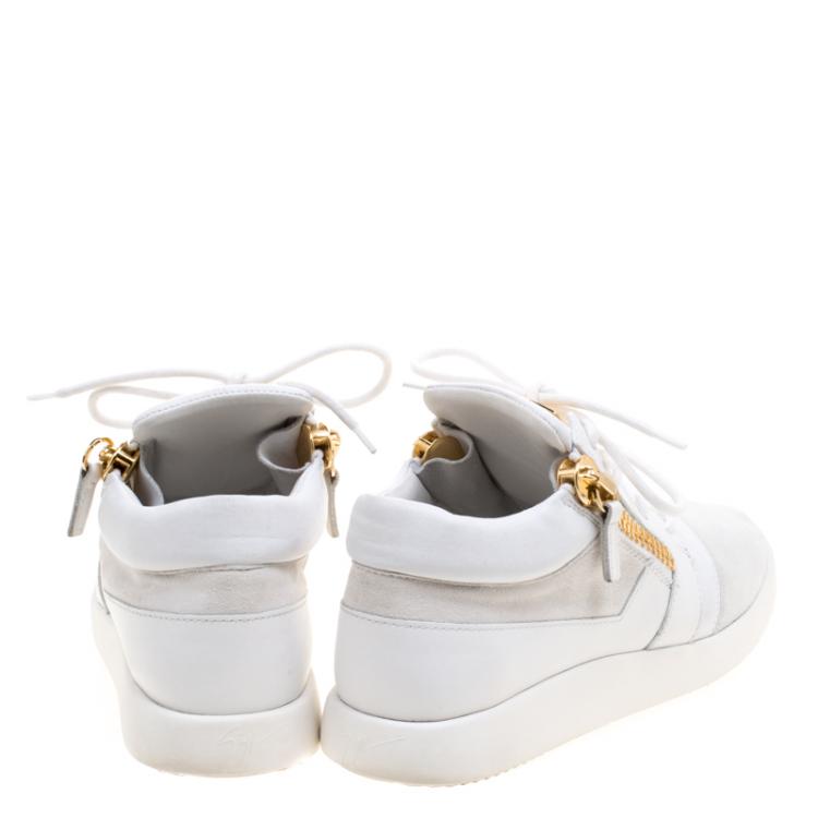 Pre Owned Giuseppe Zanotti White Suede And Leather Runner Mid Top Sneakers Size 37
