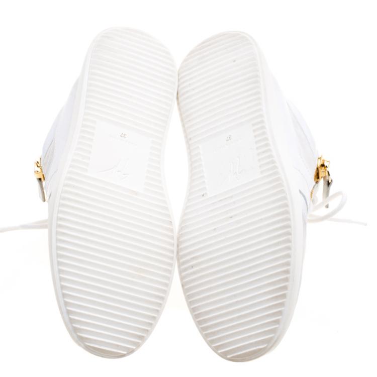 Pre Owned Giuseppe Zanotti White Suede And Leather Runner Mid Top Sneakers Size 37