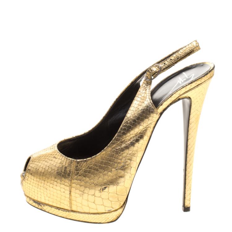 Giuseppe Zanotti Gold Python Toe Platform Slingback Sandals Size 39 Giuseppe Zanotti | TLC