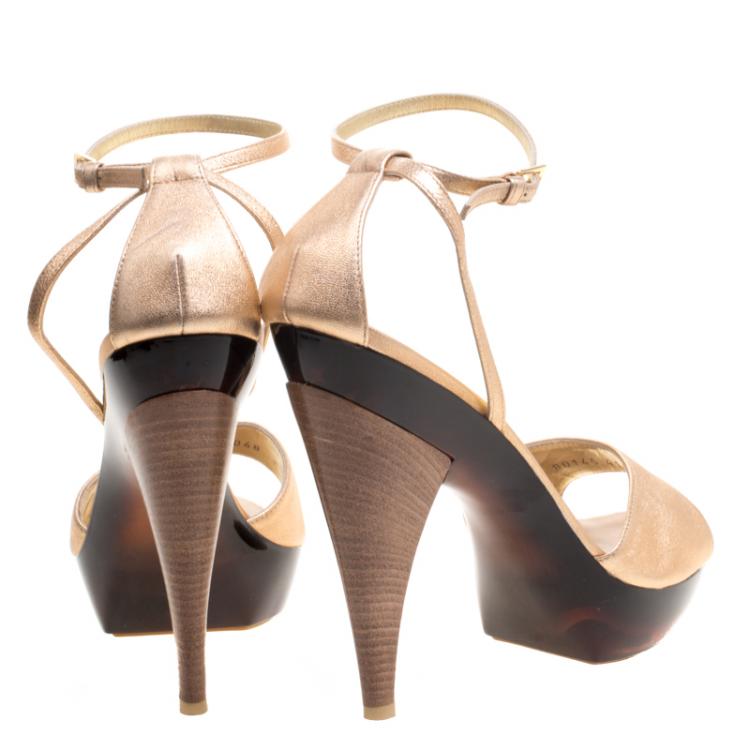 Pre Owned Giuseppe Zanotti Metallic Gold Leather Ankle Strap Sandals Size 41