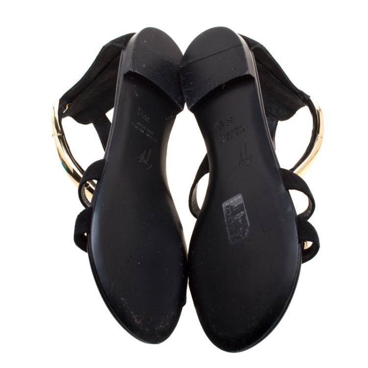 Pre Owned Giuseppe Zanotti Black Suede Swirl Flat Sandals Size 36.5