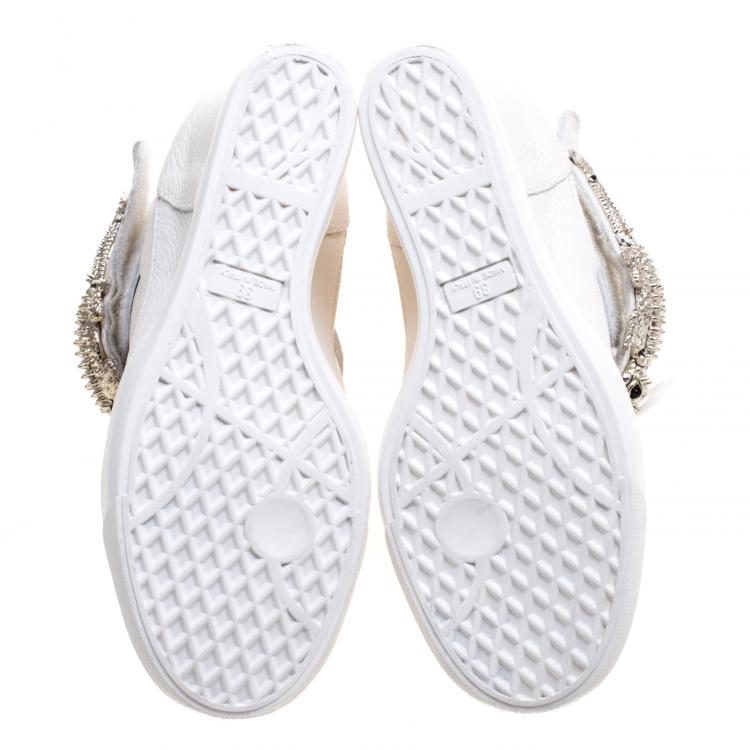 Pre Owned Guiseppe Zanotti Off White Leather Gator Detail High Top Wedge Sneakers Size 39 