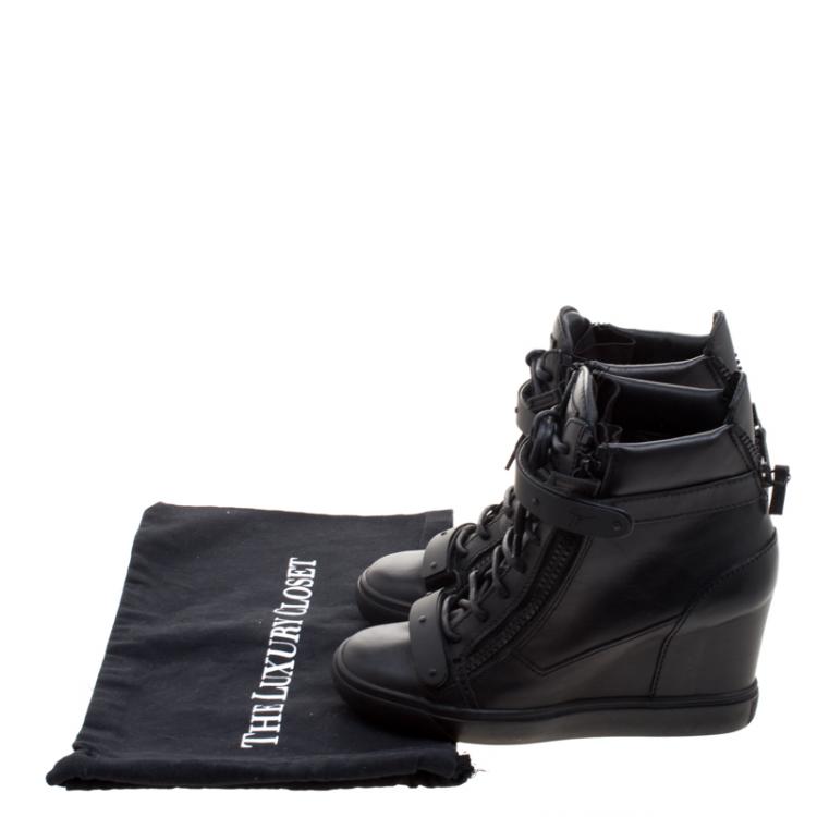Pre Owned Giuseppe Zanotti Black Leather Lorenz  Wedge Sneakers Size 40