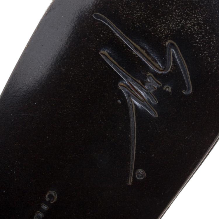 Pre Owned Giuseppe Zanotti Black Crystal Embellished Flat Sandals Size 37.5