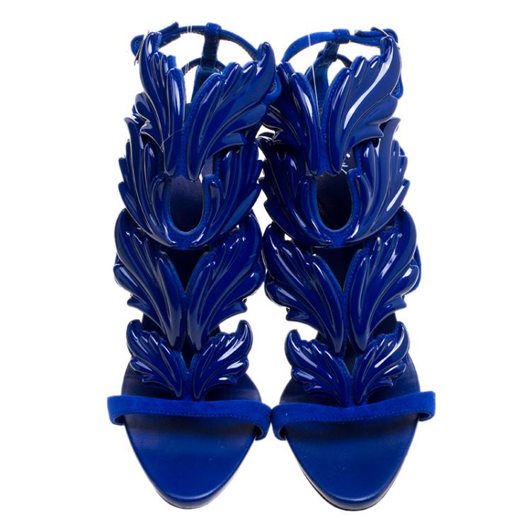 Pre Owned Giuseppe Zanotti Blue Suede Coline Wings Sandals Size 37.5