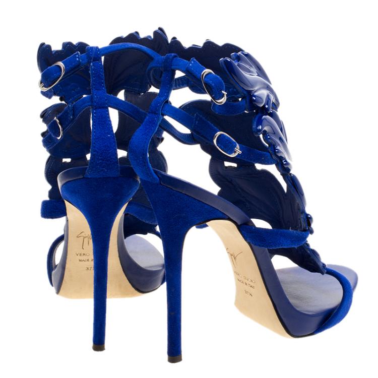 Pre Owned Giuseppe Zanotti Blue Suede Coline Wings Sandals Size 37.5