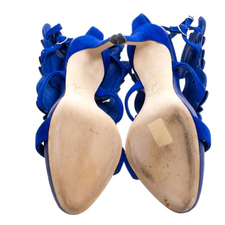Pre Owned Giuseppe Zanotti Blue Suede Coline Wings Sandals Size 37.5