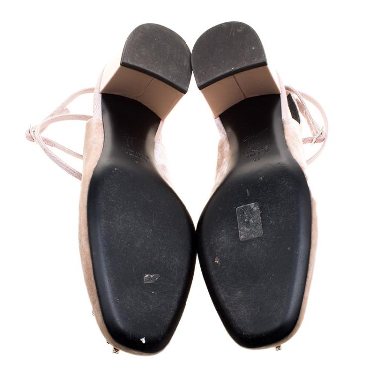 Pre Owned Giuseppe Zanotti Blush Pink Velvet Crystal Embellished Slingback Sandals Size 40