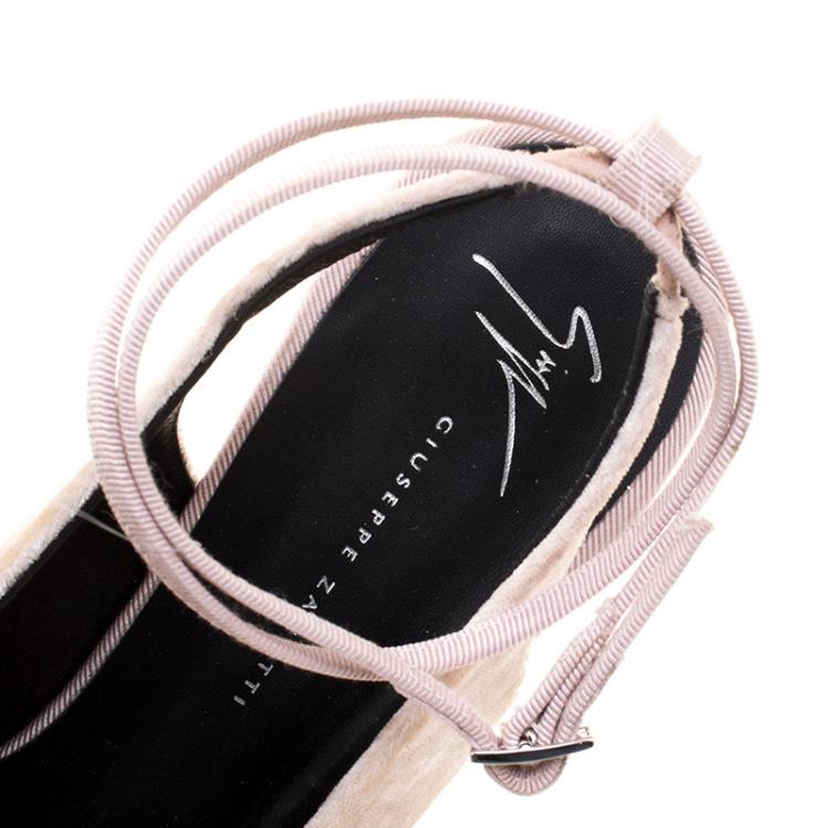 Pre Owned Giuseppe Zanotti Blush Pink Velvet Crystal Embellished Slingback Sandals Size 40