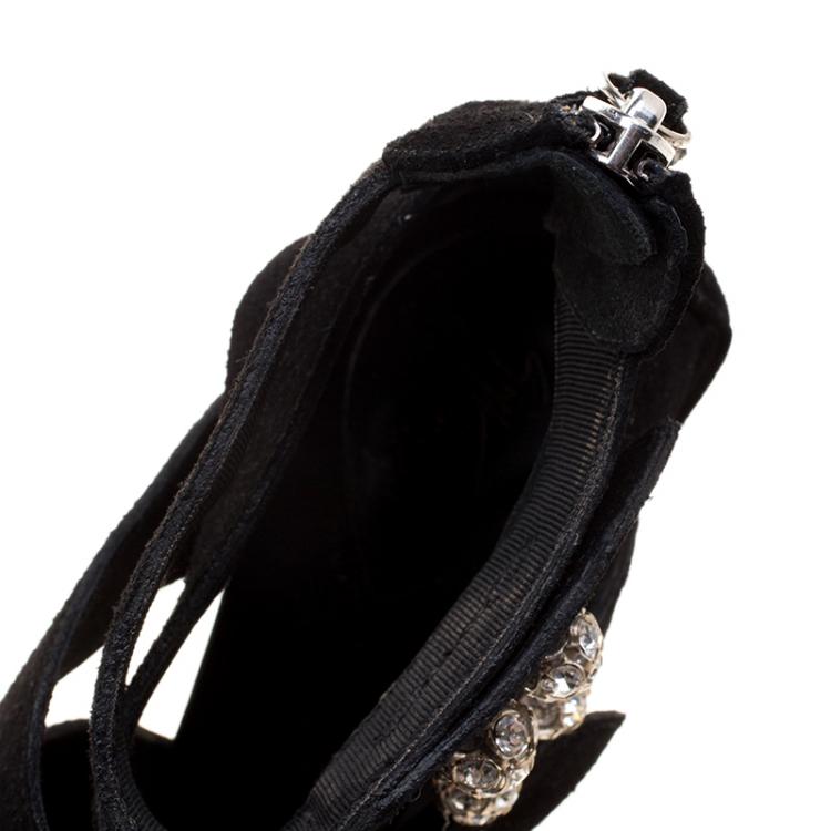 Pre Owned Giuseppe Zanotti Black Suede Crystal Ball Embellished Sandals Size 36
