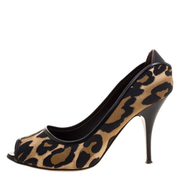 مملوكة مسبقًا Giuseppe Zanotti Leopard Print Fabric Peep Toe Pumps Size 37