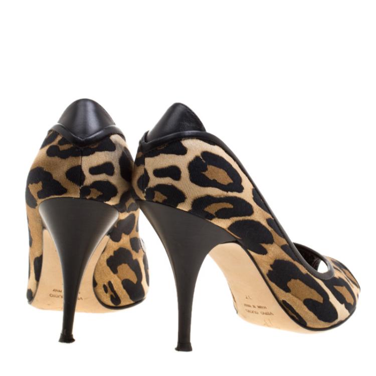 مملوكة مسبقًا Giuseppe Zanotti Leopard Print Fabric Peep Toe Pumps Size 37