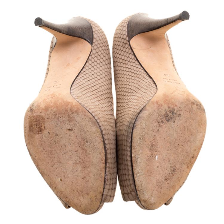 Pre Owned Giuseppe Zanotti Beige Python Embossed Leather Peep Toe Pumps Size 38