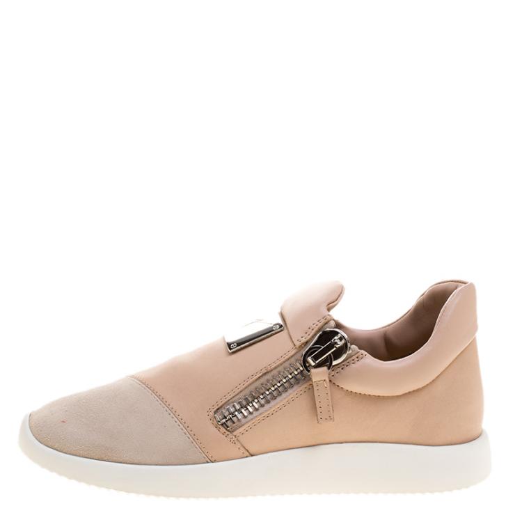 Pre Owned Giuseppe Zanotti Beige Leather and Suede Sneakers Size 37