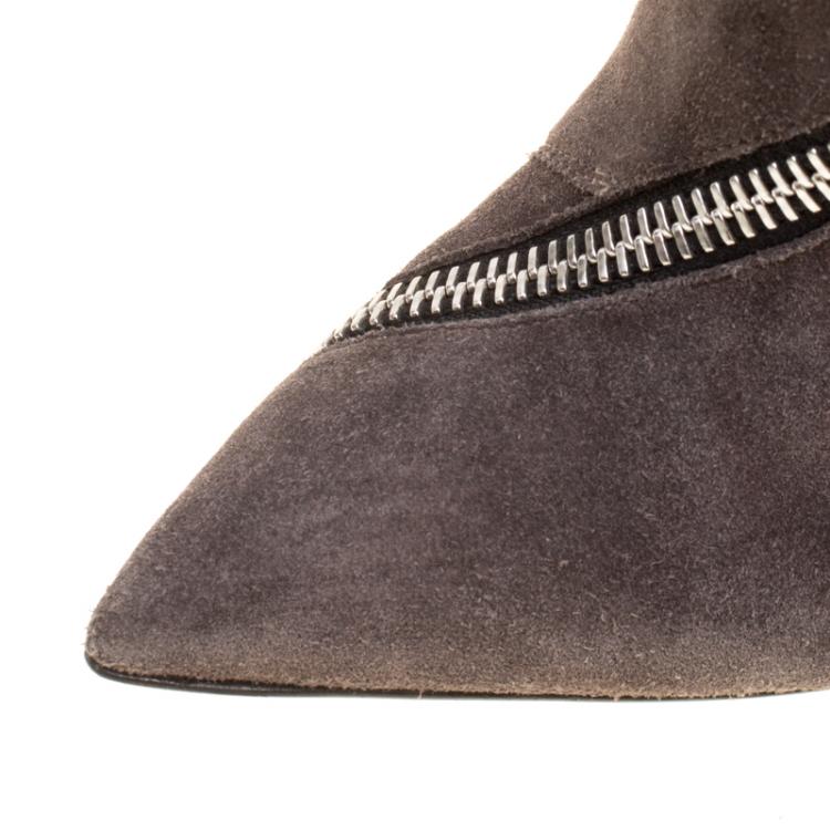مملوكة مسبقًا Giuseppe Zanotti Dark Grey Suede Asymmetrical Zip Ankle Boots Size 36.5
