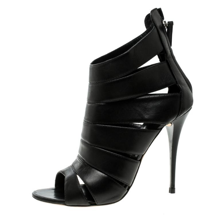 مملوكة مسبقًا Giuseppe Zanotti Black Leather Open Toe Ankle Boots Size 41