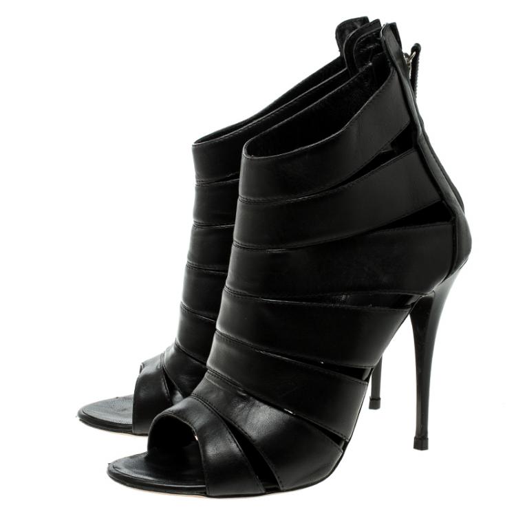 مملوكة مسبقًا Giuseppe Zanotti Black Leather Open Toe Ankle Boots Size 41