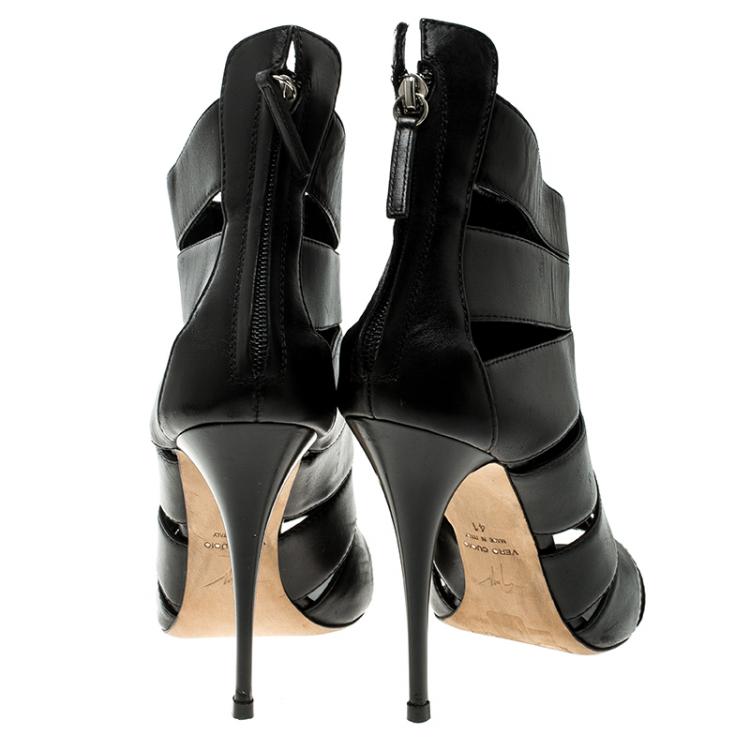 مملوكة مسبقًا Giuseppe Zanotti Black Leather Open Toe Ankle Boots Size 41