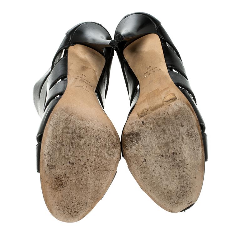 مملوكة مسبقًا Giuseppe Zanotti Black Leather Open Toe Ankle Boots Size 41