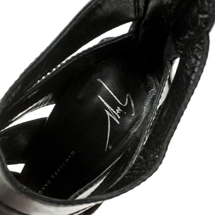 مملوكة مسبقًا Giuseppe Zanotti Black Leather Open Toe Ankle Boots Size 41