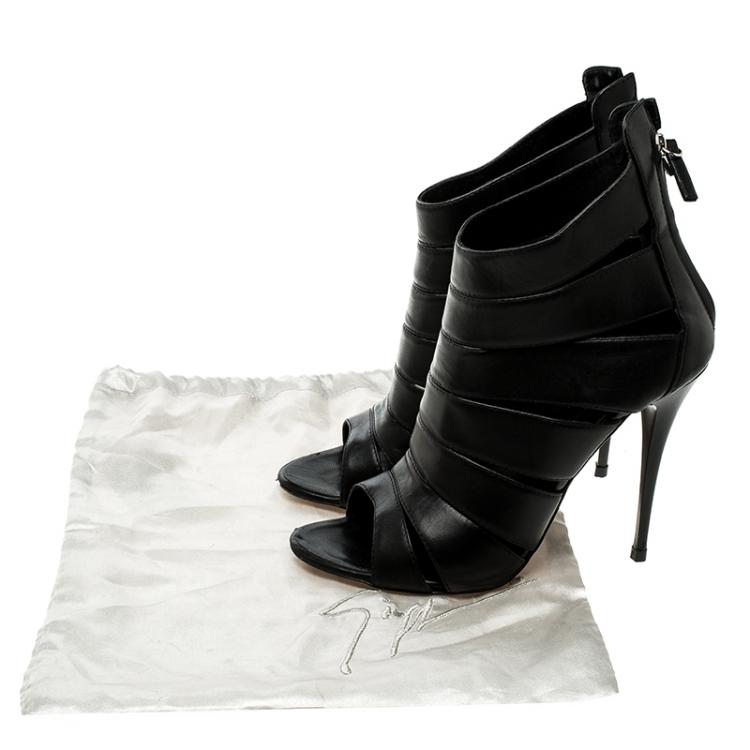 مملوكة مسبقًا Giuseppe Zanotti Black Leather Open Toe Ankle Boots Size 41