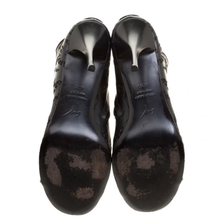 Pre Owned Giuseppe Zanotti Black Leather Laser Cut Boots Size 40.5